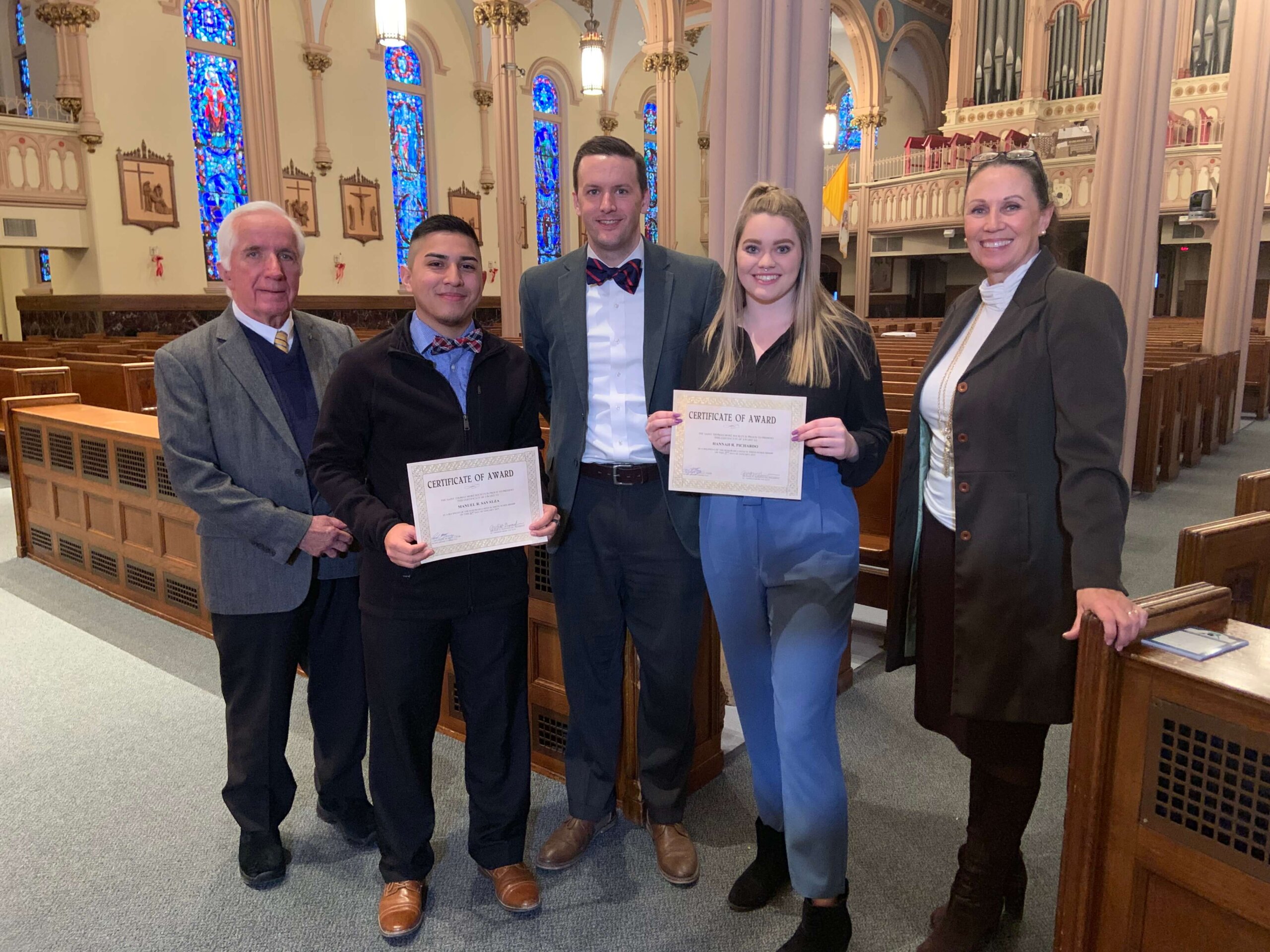 Photo of 2019 St. Thomas More Scholarship Recipients Hannah Pichardo '21 and Manuel Savalza '21 . Courtesy of Sharon Roulier and iObserve