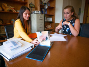 Photo of CSD major Jill Coulter '20 conducting research on hearing aids