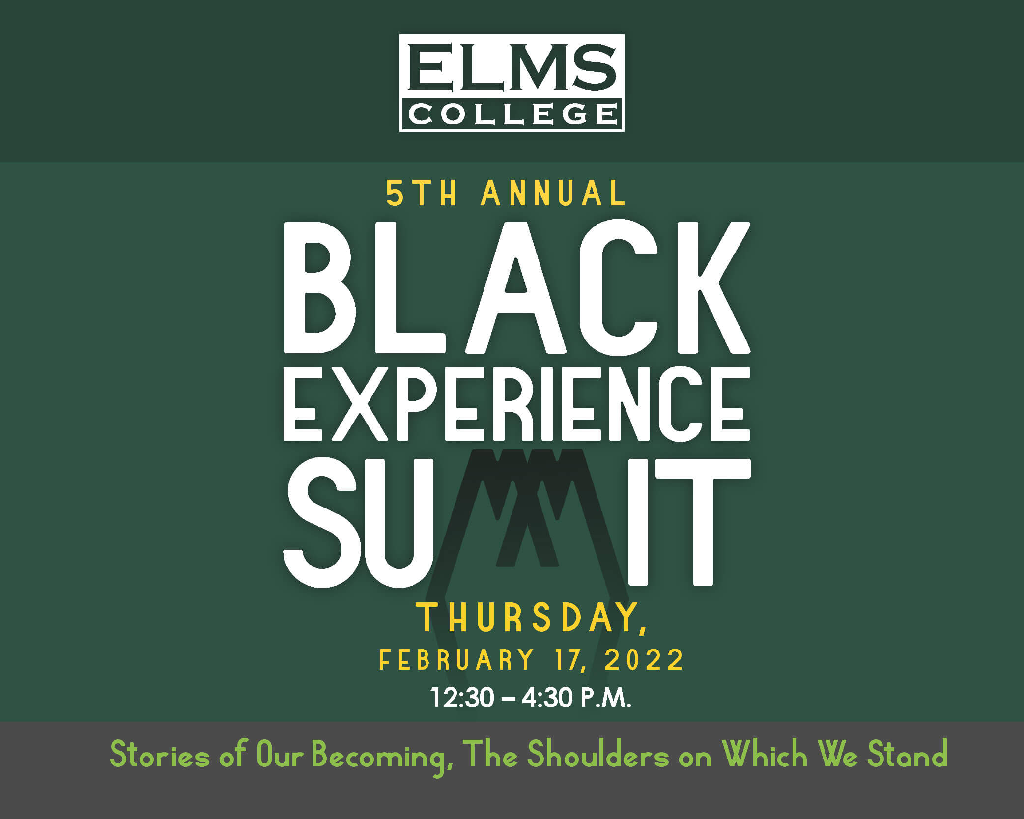5th annual black experience summit. Thursday, February 17, 2022 12:30 - 4:30pm