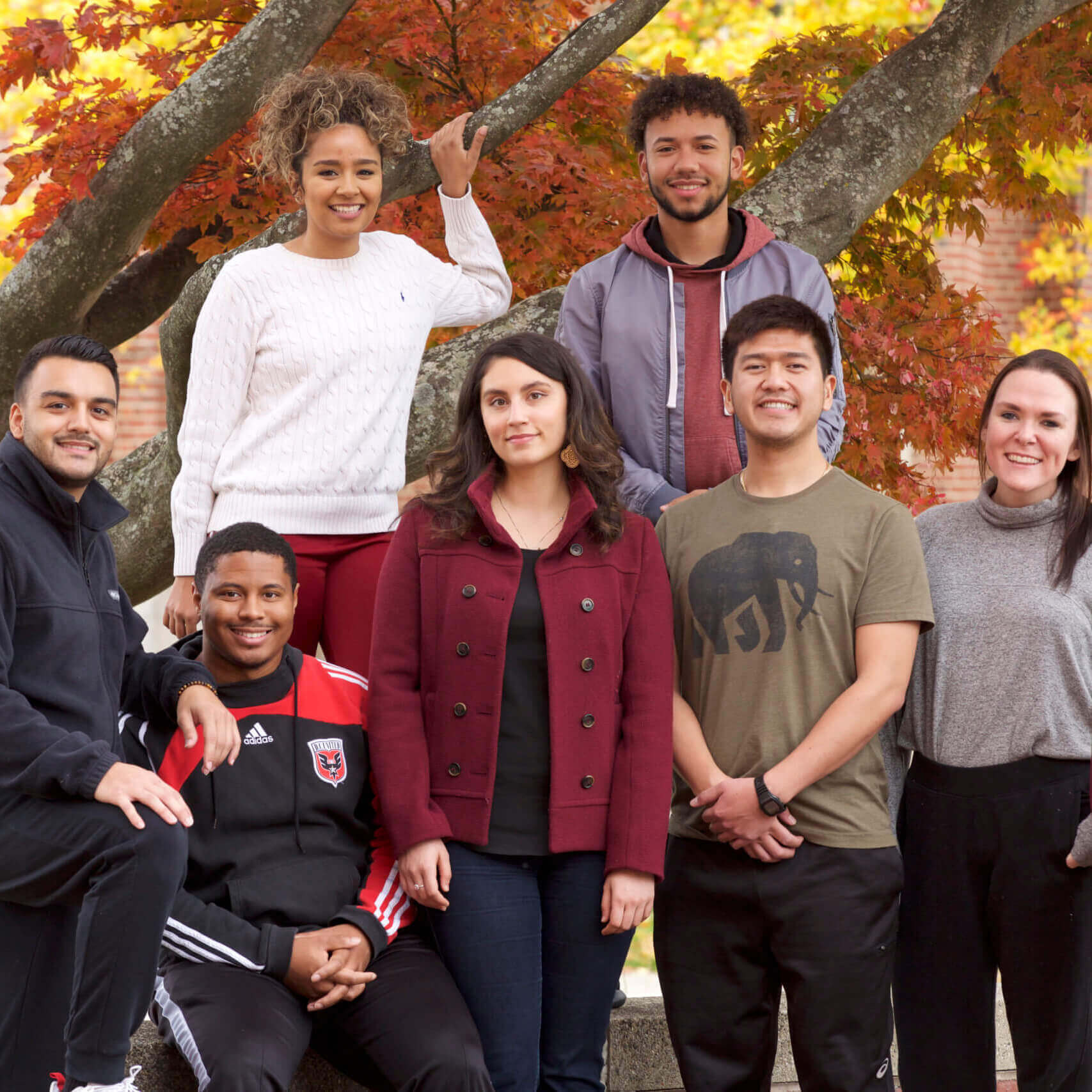 Group photo of students on campus
