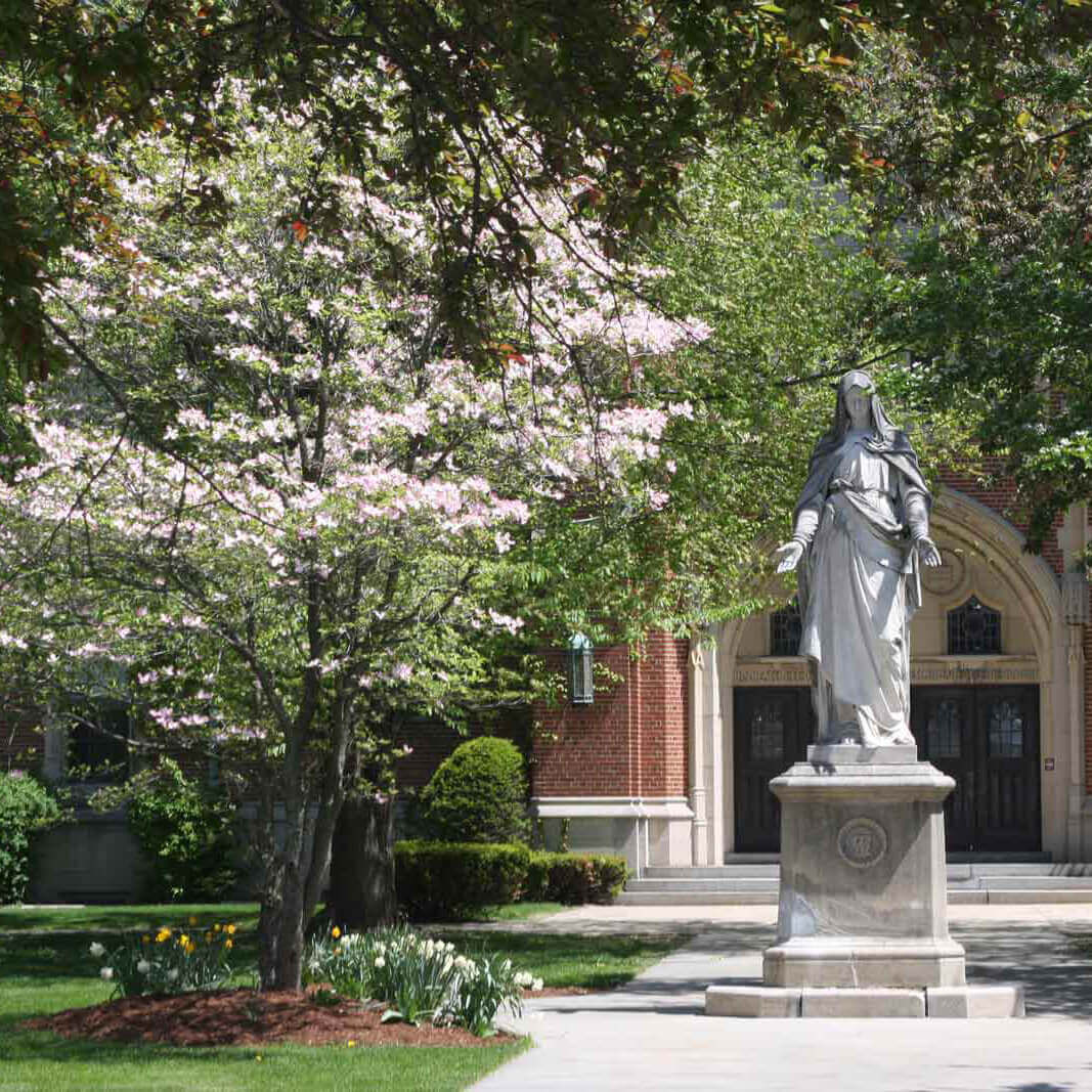Statue and trees on campus