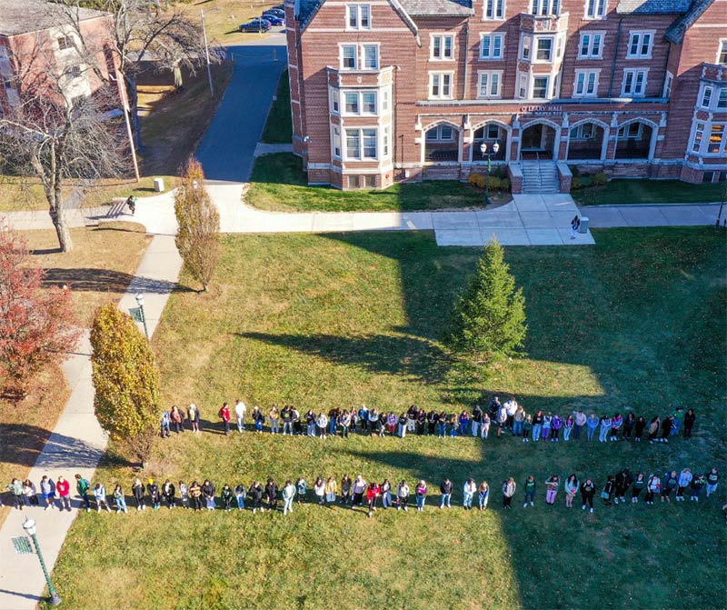 Overhead photo of students on the quad