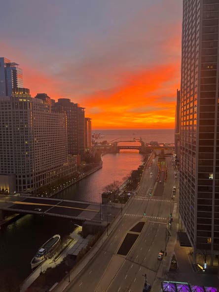 Sunset outside NSF S-STEM Conference in Chicago