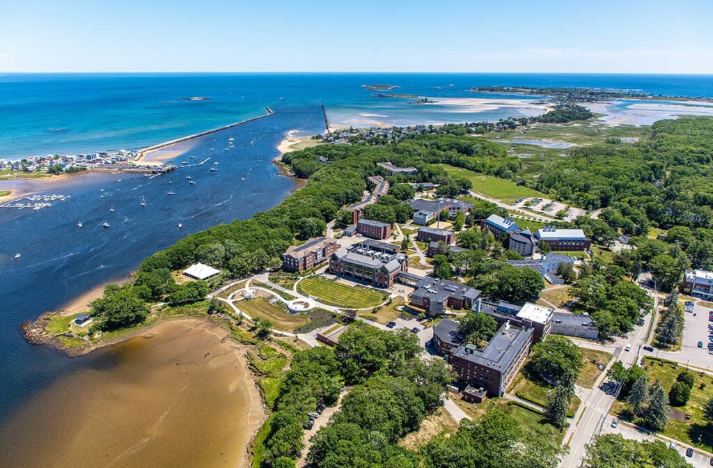Photo of UNE's campus by the ocean