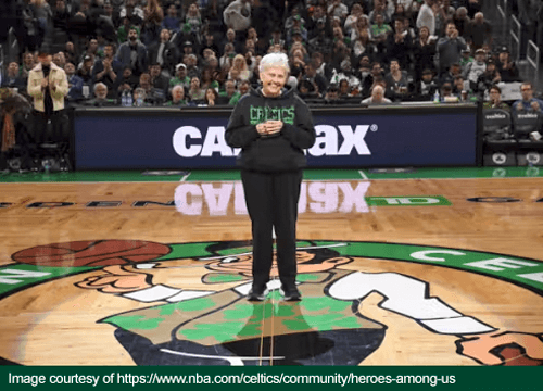 Photo of Betty Hukowicz on a basketball court
