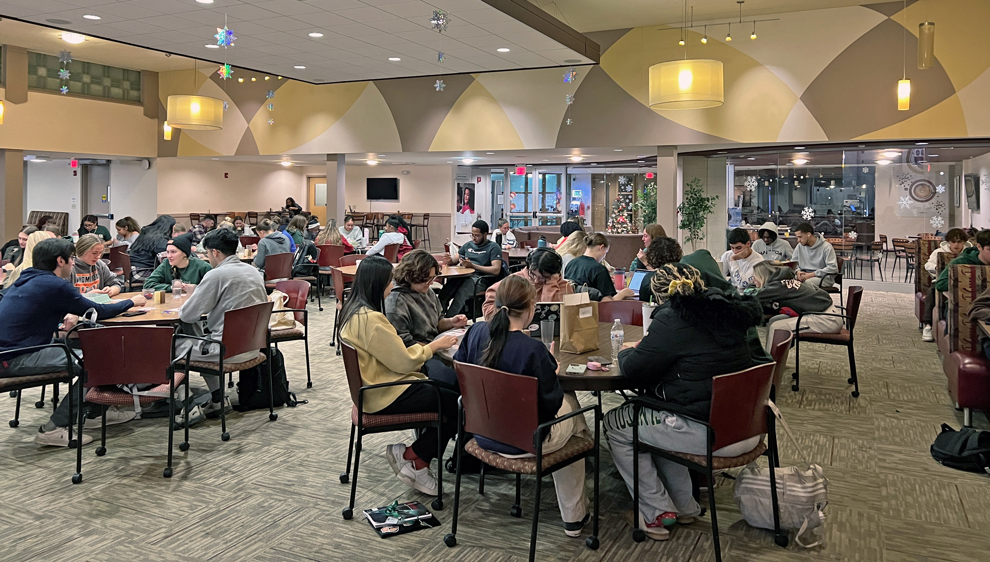Students in the dining hall at Elms College