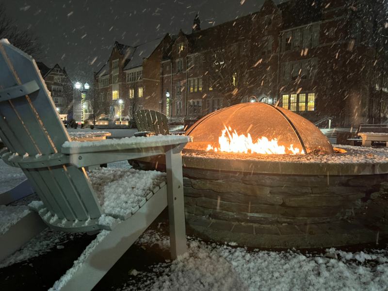 Photo of the Elms College bonfire at night