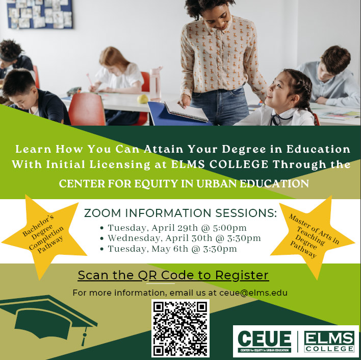 CEUE flyer about Zoom info Sessions. April 29th at 5pm, April 30 at 3pm and May 6 at 3:30 see link for info