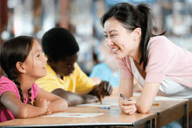 Student and a teacher in a classroom