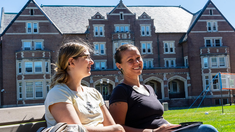2 female students on the quad