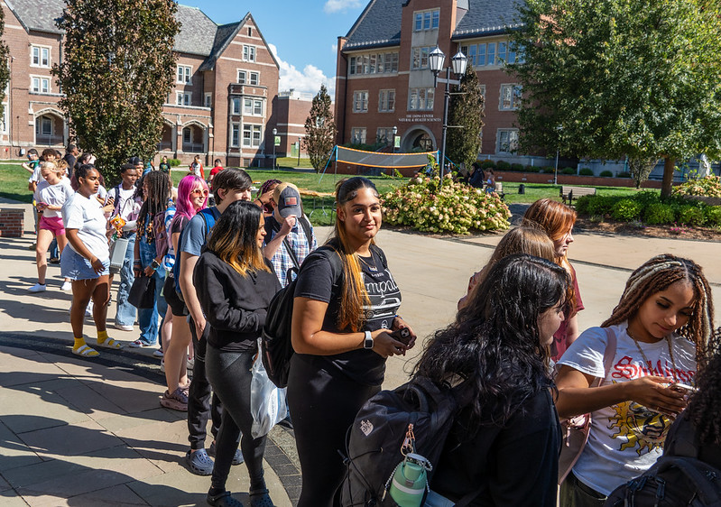 Many students visiting the ice cream truck