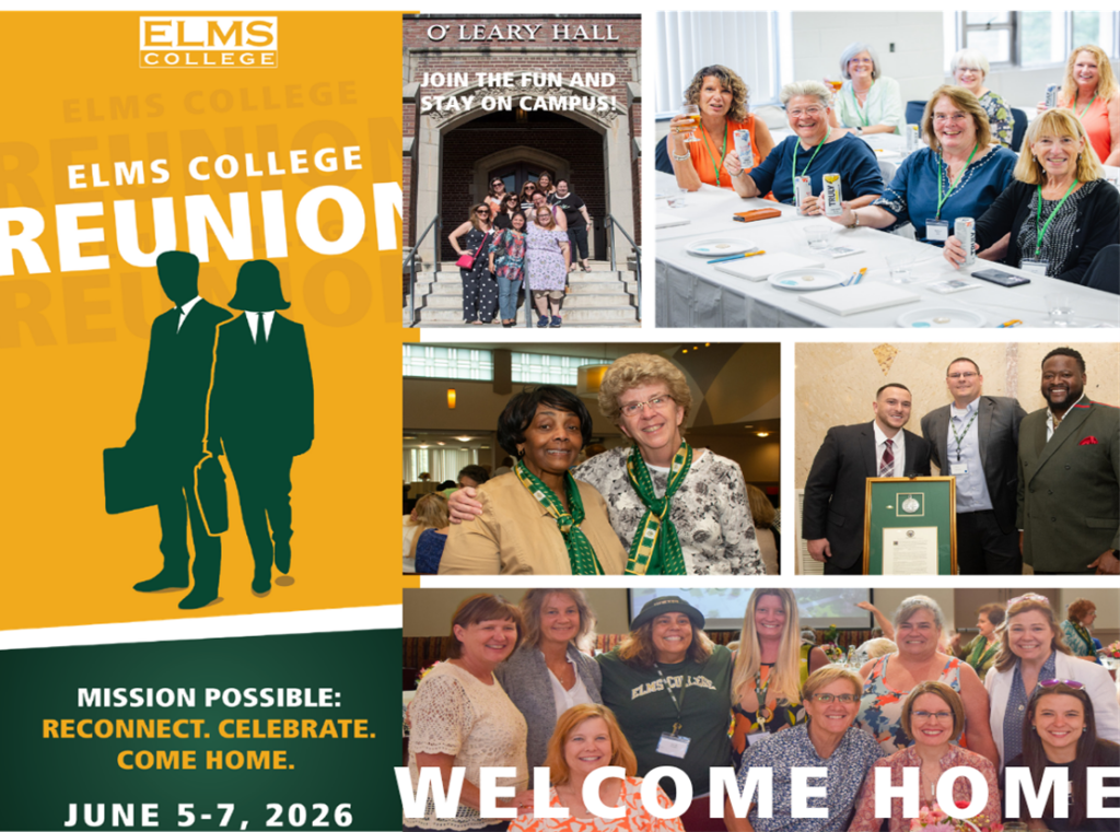 Elms Reunion flyer, college of people, welcome home